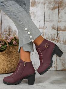 Botas De Mujer De Moda Versátiles Y Elegantes Para Viajar - Burdeos - Ver 1