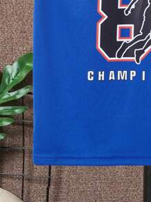 SHEIN Teenager Jungen Set aus Tanktop und Shorts mit Buchstabengrafik und Kontrastbesatz