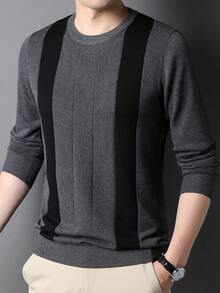 Men Color Block Sweater - Dark Grey - View 5