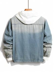 Manfinity 男士大码水洗口袋貼布牛仔夾克無連帽衫 - 藍色 - 查看 2