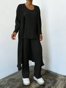 RueChic Áo ba lỗ trơn & Quần & Áo khoác hở vai phía trước - màu đen - Xem 3