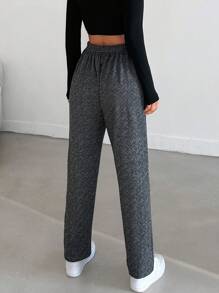 Chevron Print Elastic Waist Straight Leg Pants - Black - View 4
