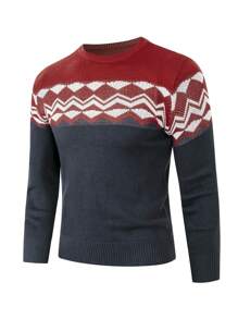 Manfinity Homme Nam Mẫu Geo Áo len - Xanh đậm - Xem 1