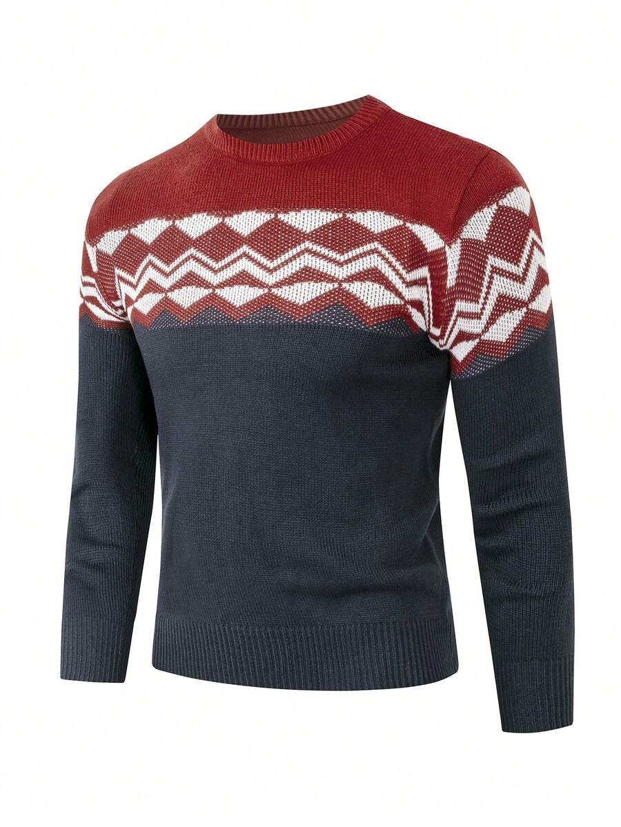 Manfinity Homme Nam Mẫu Geo Áo len - Xanh đậm - Xem 1