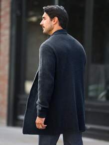 Manfinity Homme Men Solid Casual Design Cardigan, For Fall Winter, Grunge Style, Long Sleeve Top - Black - View 2