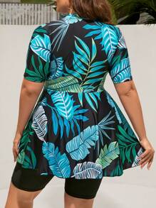 Swim Mulvari Summer Beach Plus Size Tropical Print Zip Front BurkiniArabic Clothing