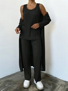 RueChic Áo ba lỗ trơn & Quần & Áo khoác hở vai phía trước - màu đen - Xem 4