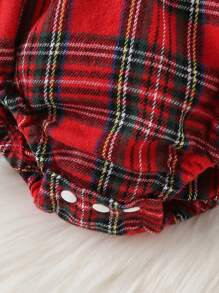 Baby Girl Tartan Print Ruffle Trim Flounce Sleeve Bow Front 2 In 1 Bodysuit - Red - View 8