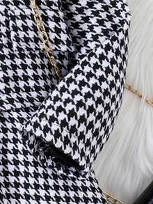 SHEIN Young Girl Houndstooth Print Dress & Jacket - Black - View 6