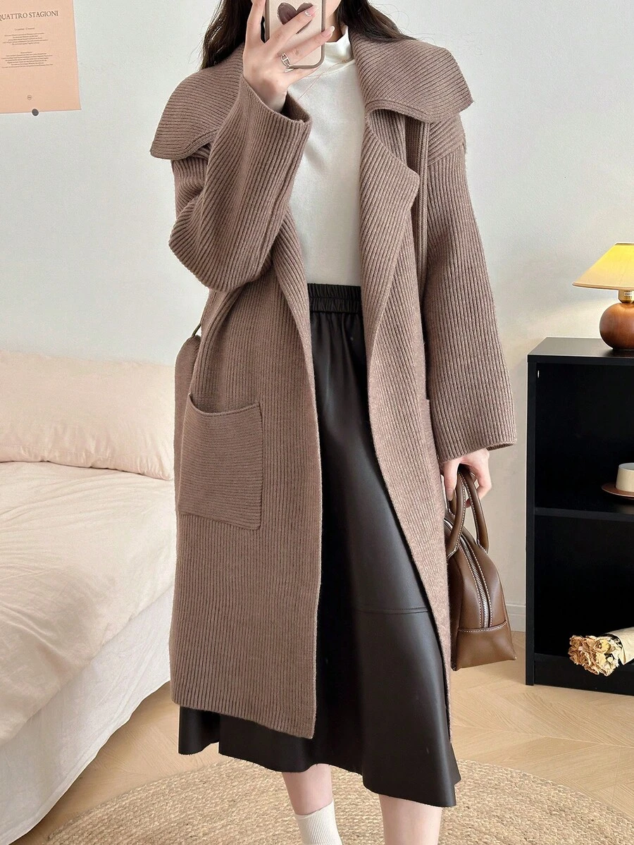 Solid Drop Shoulder Pocket Patched Cardigan - Camel - View 1