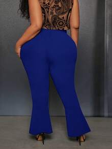 SHEIN CURVE+ Plus Flare Leg Pants - Blue - View 2