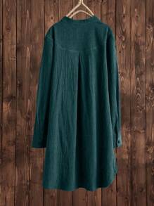 EMERY ROSE Blusa con botón bajo irregular - Azul lavado oscuro - Ver 2