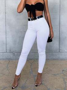 Jeans ajustados con detalles de parches de bolsillo - Día de San Valentín - Blanco - Ver 3