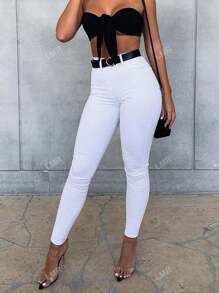 Patched Detail Skinny Pants