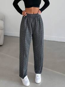 Chevron Print Elastic Waist Straight Leg Pants - Black - View 2