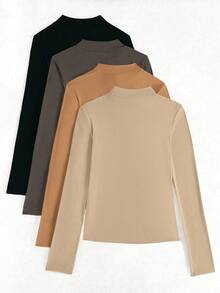 SHEIN LUNE 4入組素色小高領T恤 - 彩色 - 查看 2