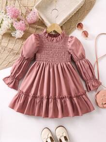 SHEIN 女小童荷葉袖荷葉邊洋裝 - 粉色 - 查看 1