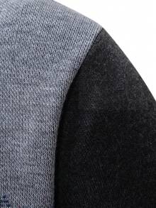 Manfinity Homme 男士幾何圖案撞色拉鏈開襟加絨內裏開襟衫 - 灰色 - 查看 3