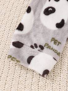 男大童刺繡貓熊&標語圖案絨布睡衣套裝 - 黑色 - 查看 6