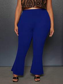 SHEIN CURVE+ Plus Flare Leg Pants - Blue - View 4