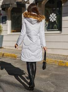 EURMUSE Trang trí Fuzzy áo có mũ Áo khoác Phồng - trắng - Xem 2