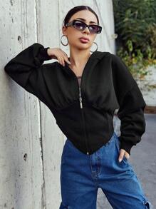 SHEIN Cottnline Chaqueta Con Capucha Y Cremallera Para Mujer - Negro - Ver 5