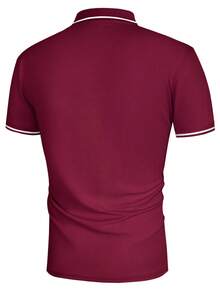 Manfinity Homme Nam Giường đơn Sọc trang trí Áo polo - Màu Đỏ Sâu - Xem 2