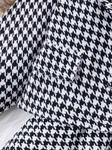 SHEIN Young Girl Houndstooth Print Dress & Jacket - Black - View 3