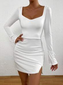 Chiquease Vestido escote corazón bajo con abertura - Blanco - Ver 3