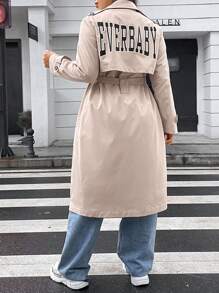 Flirla Plus Lapel Neck Double Breasted Belted Trench Coat - Apricot - View 2