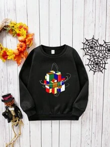 Cậu bé Tween In Địa lý áo có mũ Cái cổ Lót nhiệt Áo nỉ - màu đen - Xem 1