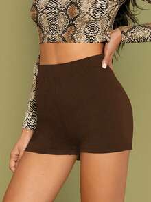 SHEIN Essnce Shorts biker unicolor - Café integral - Ver 3