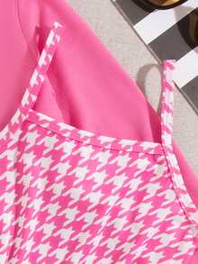 SHEIN Young Girl Houndstooth Print Cami Dress & High Low Hem Tee - Multicolor - View 4