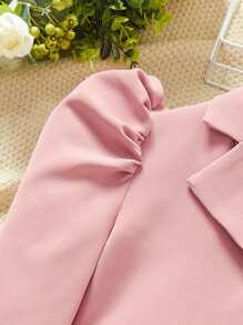 SHEIN Cô gái Tween Cổ áo Ống tay áo Áo Jacket Crop & Váy - Màu Hồng baby - Xem 3