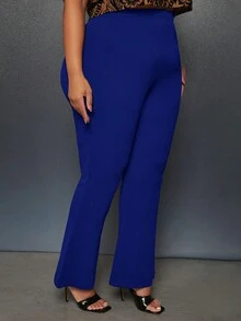 SHEIN CURVE+ Plus Flare Leg Pants - Blue - View 3