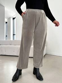 RueChic Plus Elastic Waist Slant Pocket Pants - Khaki - View 4