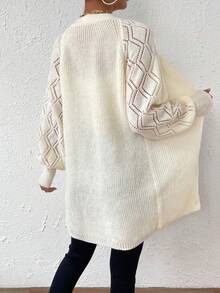 SHEIN Essnce Pointelle Knit Lantern Sleeve Button Front Cardigan - Beige - View 2