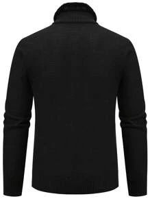 男士1入組拼接面拉鏈開襟加絨內裏開襟衫 - 灰色 - 查看 2