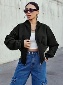 SHEIN Cottnline Chaqueta Con Capucha Y Cremallera Para Mujer - Negro - Ver 4