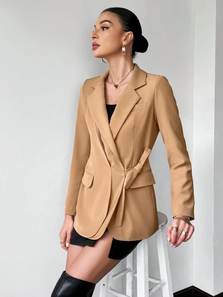Lapel Neck Knot Side Wrap Blazer