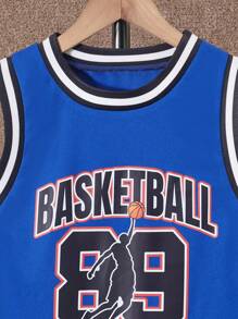 SHEIN Teenager Jungen Set aus Tanktop und Shorts mit Buchstabengrafik und Kontrastbesatz