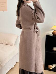 Solid Drop Shoulder Pocket Patched Cardigan - Camel - View 2