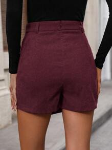 EMERY ROSE Wrap Corduroy Skort Without Belt - Red Violet - View 2