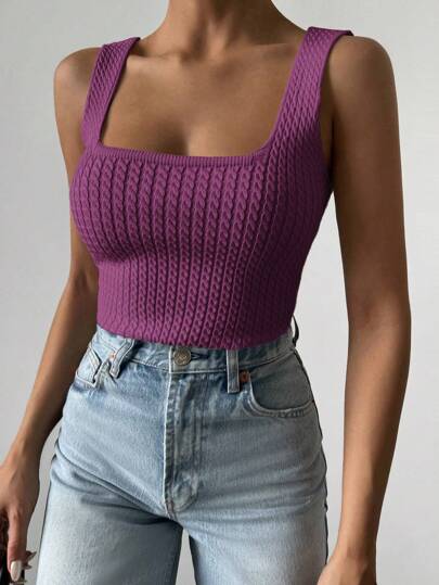Women's Sleeveless Knitted Top With Square Neckline