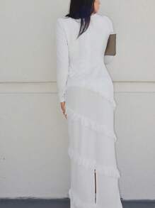 SHEIN Privé 方領流蘇邊緊身洋裝 - 白色 - 查看 2