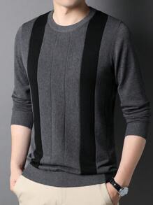 Men Color Block Sweater - Dark Grey - View 1