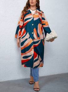 SHEIN LUNE 大碼滿版印花開門襟花呢外套 - 彩色 - 查看 6