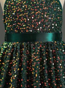 SHEIN 女大童亮片裝飾繞頸洋裝 - 墨綠色 - 查看 6