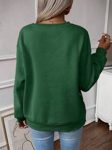 EMERY ROSE Sudadera de hombros caídos bajo con abertura - Verde Oscuro - Ver 2