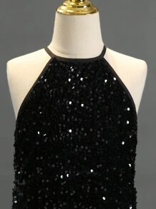 SHEIN Tween Girl Sequin Decor Floor Length Party Dress - Black - View 3